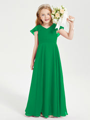 Robe de Demoiselle d'Honneur Junior en Mousseline Délicate Emeraude