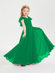 Robe de Demoiselle d'Honneur Junior en Mousseline Délicate Emeraude