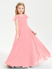 Robe de Demoiselle d'Honneur Junior en Mousseline Délicate Flamant