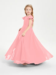Robe de Demoiselle d'Honneur Junior en Mousseline Délicate Flamant
