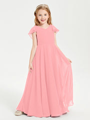 Robe de Demoiselle d'Honneur Junior en Mousseline Délicate Flamant