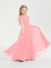 Robe de Demoiselle d'Honneur Junior en Mousseline Délicate Flamant