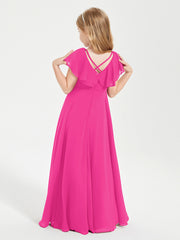 Robe de Demoiselle d'Honneur Junior en Mousseline Délicate Fuchsia