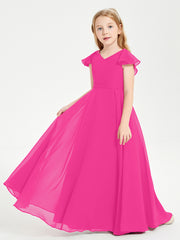 Robe de Demoiselle d'Honneur Junior en Mousseline Délicate Fuchsia