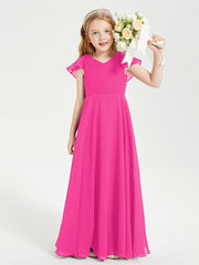 Robe de Demoiselle d'Honneur Junior en Mousseline Délicate Fuchsia