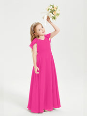 Robe de Demoiselle d'Honneur Junior en Mousseline Délicate Fuchsia