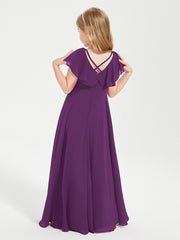 Robe de Demoiselle d'Honneur Junior en Mousseline Délicate Raisin