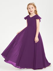 Robe de Demoiselle d'Honneur Junior en Mousseline Délicate Raisin