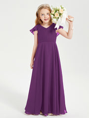 Robe de Demoiselle d'Honneur Junior en Mousseline Délicate Raisin