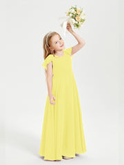 Robe de Demoiselle d'Honneur Junior en Mousseline Délicate Citron