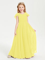 Robe de Demoiselle d'Honneur Junior en Mousseline Délicate Citron