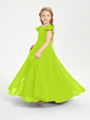 Robe de Demoiselle d'Honneur Junior en Mousseline Délicate Vert Citron