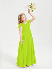 Robe de Demoiselle d'Honneur Junior en Mousseline Délicate Vert Citron