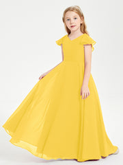 Robe de Demoiselle d'Honneur Junior en Mousseline Délicate Souci