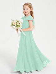 Robe de Demoiselle d'Honneur Junior en Mousseline Délicate Vert Menthe