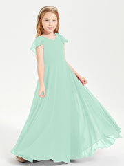 Robe de Demoiselle d'Honneur Junior en Mousseline Délicate Vert Menthe