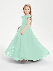 Robe de Demoiselle d'Honneur Junior en Mousseline Délicate Vert Menthe