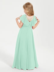 Robe de Demoiselle d'Honneur Junior en Mousseline Délicate Vert Menthe