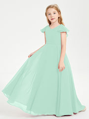 Robe de Demoiselle d'Honneur Junior en Mousseline Délicate Vert Menthe