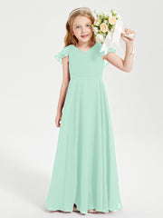 Robe de Demoiselle d'Honneur Junior en Mousseline Délicate Vert Menthe