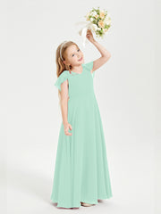 Robe de Demoiselle d'Honneur Junior en Mousseline Délicate Vert Menthe