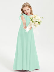 Robe de Demoiselle d'Honneur Junior en Mousseline Délicate Vert Menthe