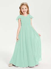 Robe de Demoiselle d'Honneur Junior en Mousseline Délicate Vert Menthe