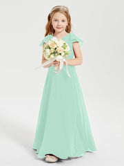 Robe de Demoiselle d'Honneur Junior en Mousseline Délicate Vert Menthe