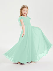 Robe de Demoiselle d'Honneur Junior en Mousseline Délicate Vert Menthe