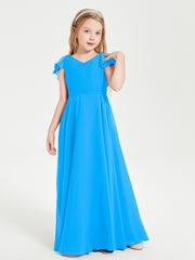 Robe de Demoiselle d'Honneur Junior en Mousseline Délicate Bleu Océan