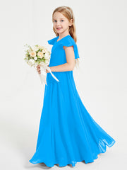 Robe de Demoiselle d'Honneur Junior en Mousseline Délicate Bleu Océan