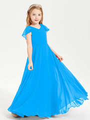 Robe de Demoiselle d'Honneur Junior en Mousseline Délicate Bleu Océan