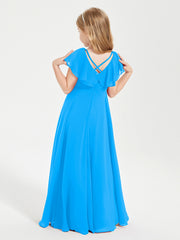 Robe de Demoiselle d'Honneur Junior en Mousseline Délicate Bleu Océan