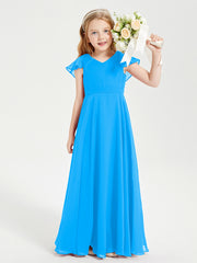 Robe de Demoiselle d'Honneur Junior en Mousseline Délicate Bleu Océan