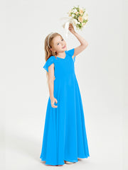 Robe de Demoiselle d'Honneur Junior en Mousseline Délicate Bleu Océan