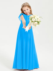 Robe de Demoiselle d'Honneur Junior en Mousseline Délicate Bleu Océan