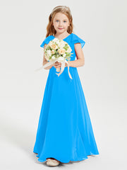 Robe de Demoiselle d'Honneur Junior en Mousseline Délicate Bleu Océan