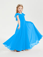 Robe de Demoiselle d'Honneur Junior en Mousseline Délicate Bleu Océan