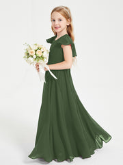 Robe de Demoiselle d'Honneur Junior en Mousseline Délicate Olive Verte