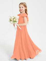 Robe de Demoiselle d'Honneur Junior en Mousseline Délicate Papaye