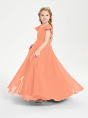 Robe de Demoiselle d'Honneur Junior en Mousseline Délicate Papaye