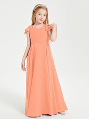 Robe de Demoiselle d'Honneur Junior en Mousseline Délicate Papaye
