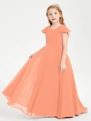 Robe de Demoiselle d'Honneur Junior en Mousseline Délicate Papaye