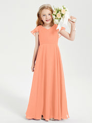 Robe de Demoiselle d'Honneur Junior en Mousseline Délicate Papaye