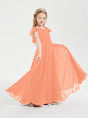 Robe de Demoiselle d'Honneur Junior en Mousseline Délicate Papaye