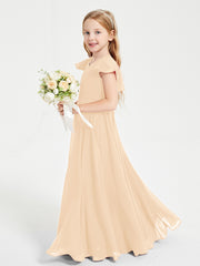 Robe de Demoiselle d'Honneur Junior en Mousseline Délicate Pêche