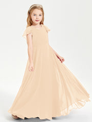 Robe de Demoiselle d'Honneur Junior en Mousseline Délicate Pêche
