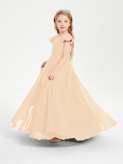 Robe de Demoiselle d'Honneur Junior en Mousseline Délicate Pêche