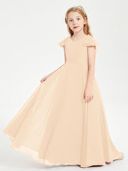 Robe de Demoiselle d'Honneur Junior en Mousseline Délicate Pêche