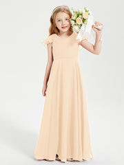 Robe de Demoiselle d'Honneur Junior en Mousseline Délicate Pêche
